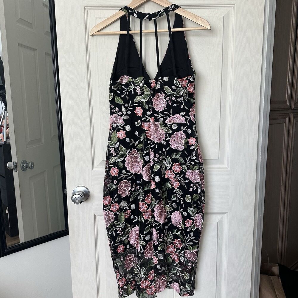 GUESS Women’s Black Floral Embroidered Mesh Sheath Dress | Padded Bust | Size 6 - Picture 2 of 15